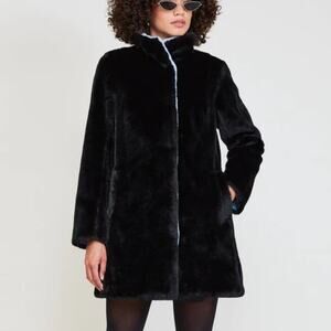 $540 Maison Atia Violette Faux Fur High Neck Coat Jacket Black Women's 1 / Small